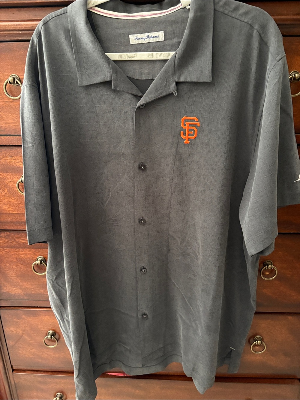 Tommy Bahama Silk Gray Short-Sleeve Button-Down Shirt with Orange SF Logo
